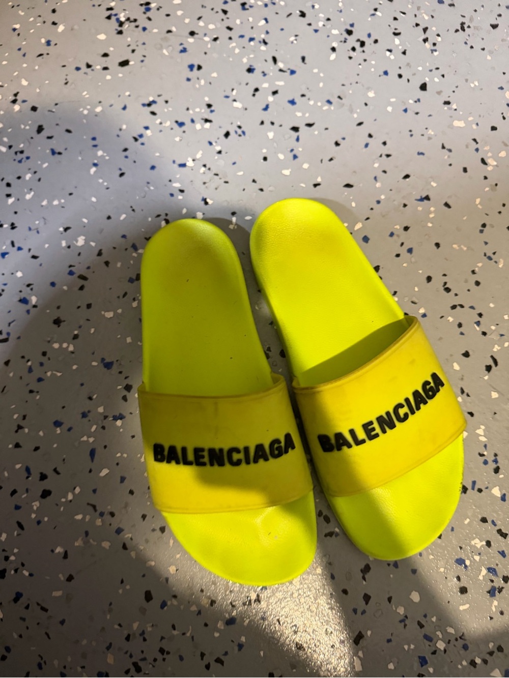 Balenciaga Neon Yellow Logo Slide Sandals